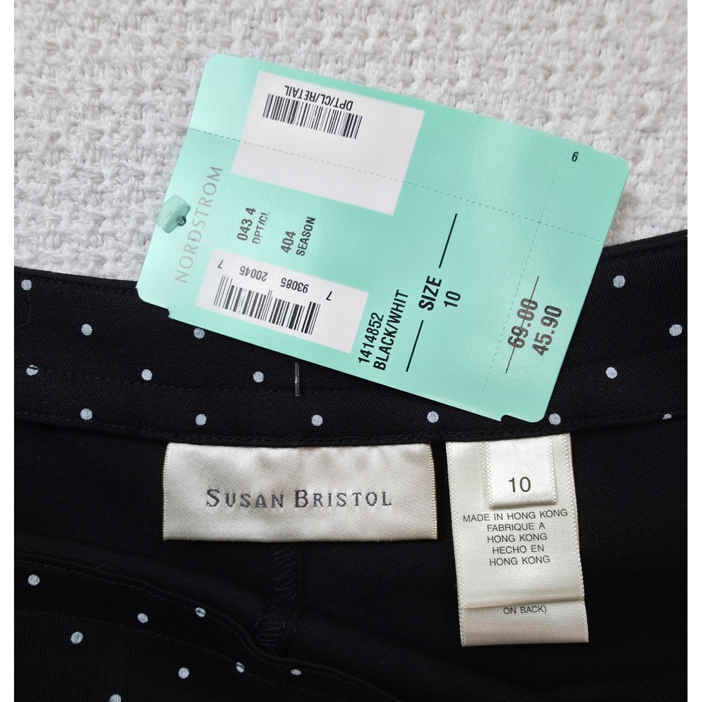 Susan Bristol Polka Dot Pants Women 10 Black White Side Zip New - Picture 3 of 11